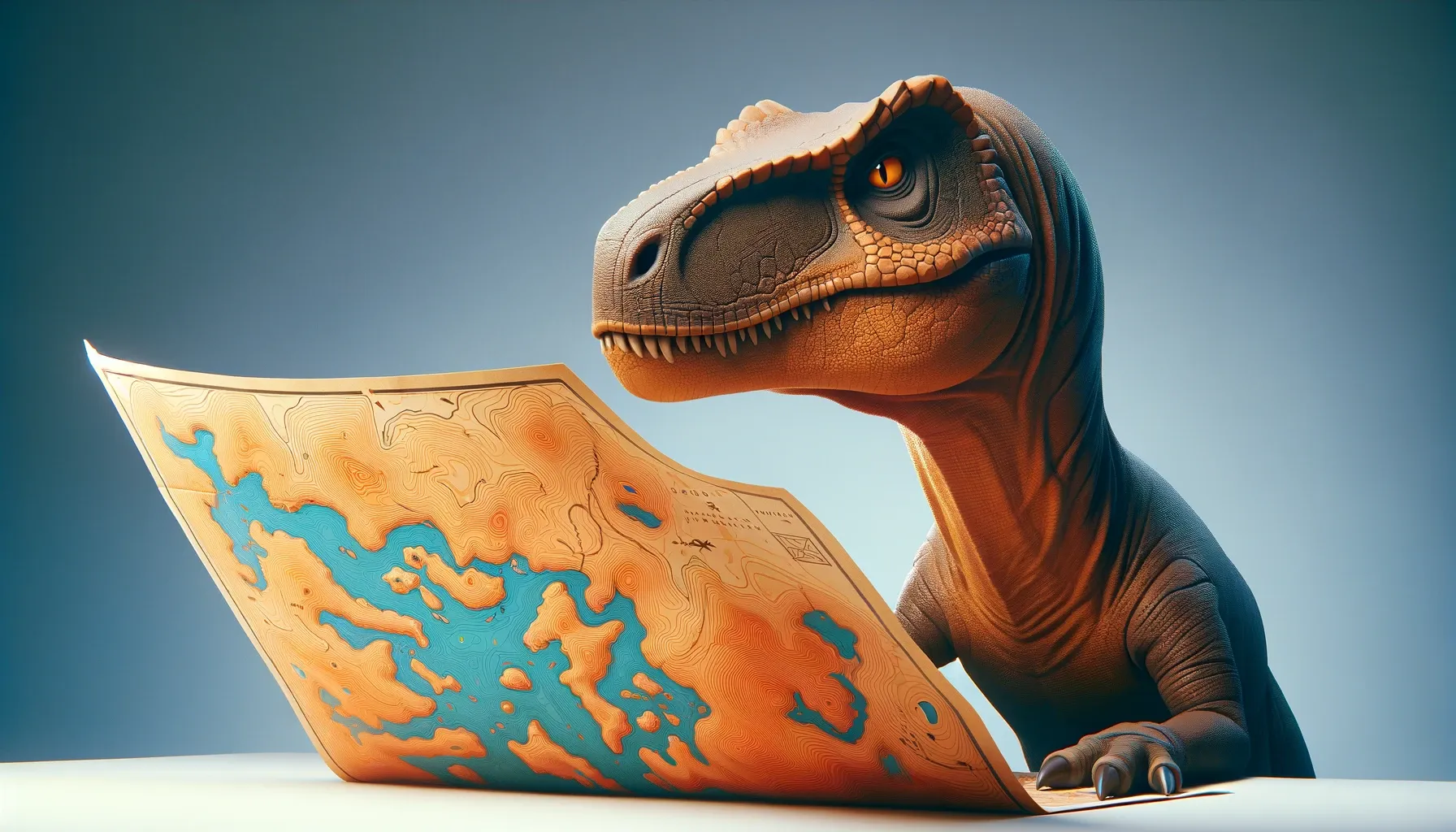Dinosaur reading a map